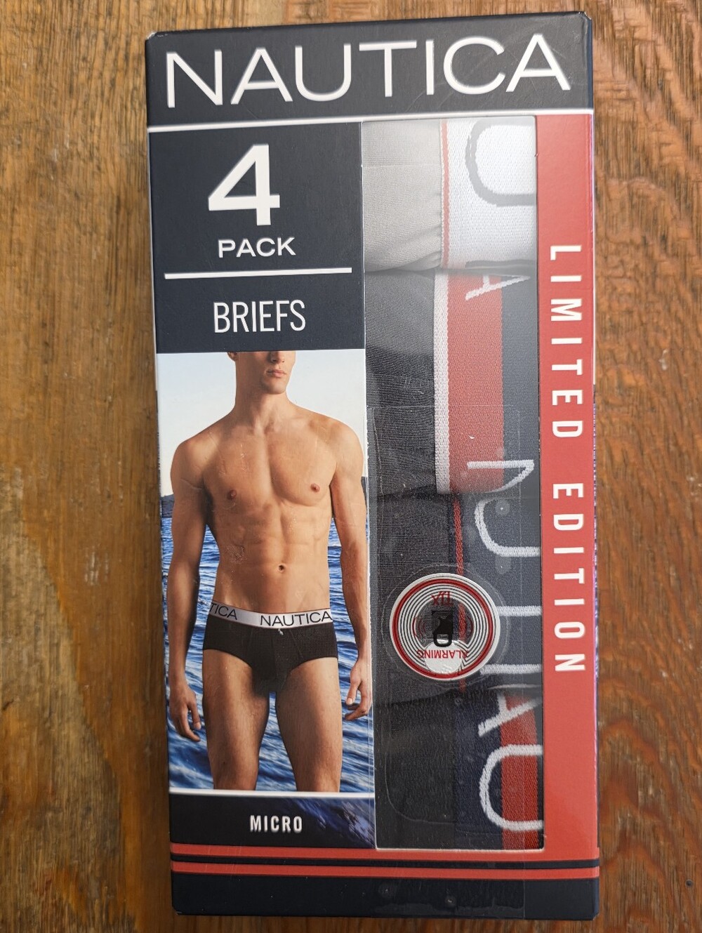 Nautica Men's Briefs 4-Pack in Black, Gray and Red Accents